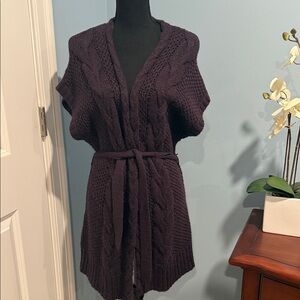 LOFT Deep Plum Cable Knit Cardigan